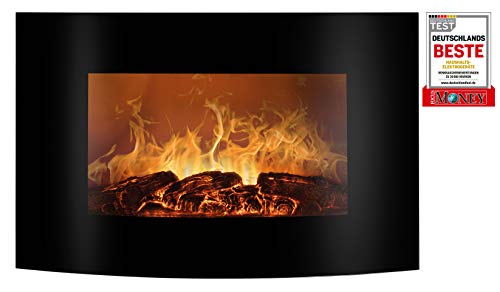 Bomann EK 6022 CB Elektrischer Kaminofen mit Flammensimulation und Heizlüfterfunktion, Ambiente-Beleuchtung, Multifunktionsdisplay, Steuerung per Fernbedienung, Wandmontage, schwarz
