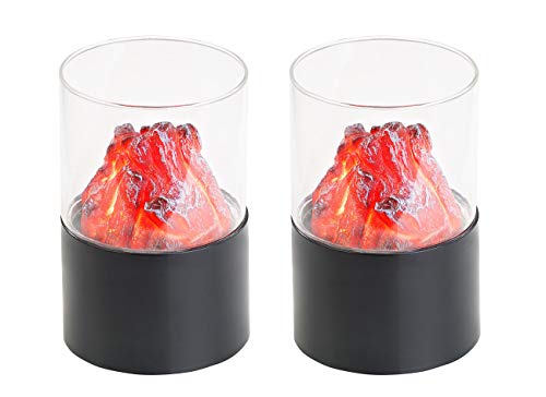 Carlo Milano LED Flamme: 2er-Set Mini-Dekofeuer mit Flackerlicht, Sichtglas, batteriebetrieben (Flackerlicht für Kamin)