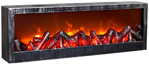 BRUBAKER LED Kamin Kaminofen Tischkamin - realistischer LED Flammeneffekt - Silber Antik gebürstet - 60 x 20 cm