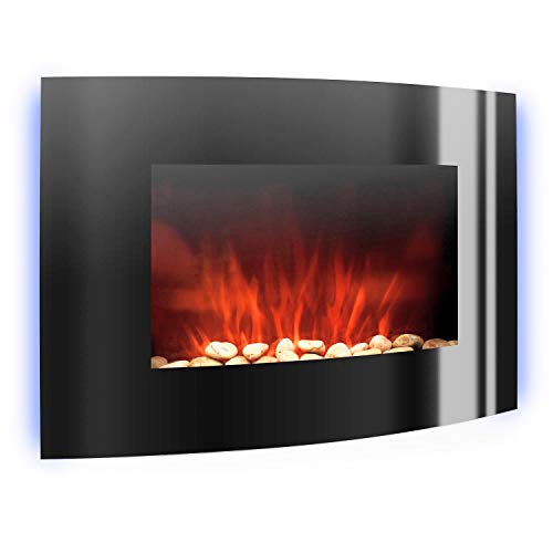 Klarstein Lausanne - elektrischer Kamin, E-Kamin, Kaminofen (Flammensimulation, LED, geräuscharm, 1000W oder 2000W Leistung, Dimm-Funktion, Fernbedienung, Wandmontage) horizontal, schwarz
