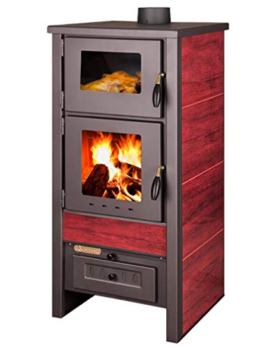 EEK A Kaminofen mit Backfach Taurus Kachel rot ECODESIGN – 12kW