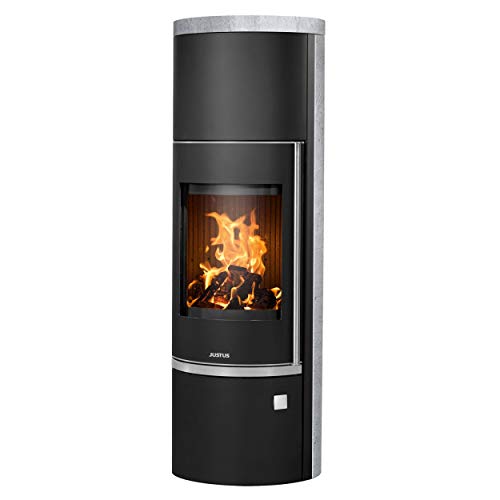 Justus 5693 23 Faro W+ 2.0 Kaminofen Stahl Schwarz mit Speckstein-Verkleidung und Gusstür/A+