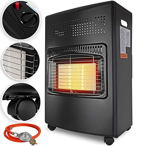 KESSER® 4200 Watt Keramik Gasheizer inkl. Gasdruckregler Gasschlauch - Gasheizofen, Heizstrahler Gasheizgerät, Infrarot Keramikbrenner , Butan- oder Propangasflaschen bis 15kg [Energieklasse A] Black